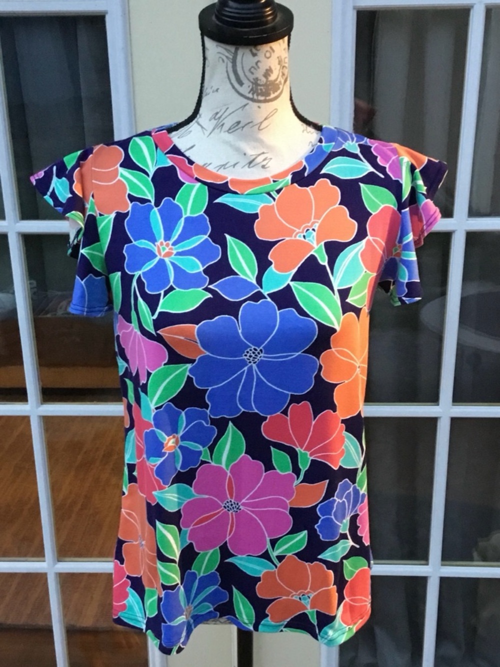 Haptics Floral Flutter Sleeve Top - Navy Multi